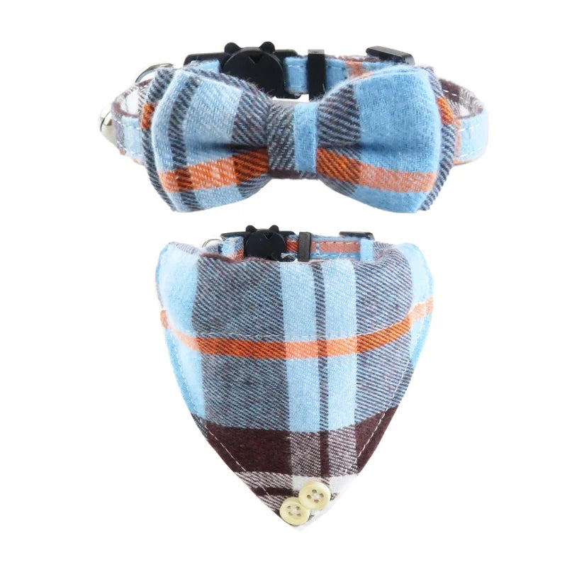 Adjustable Set Cat Collar with Cute Bow Tie and Bell Breakaway Plaid