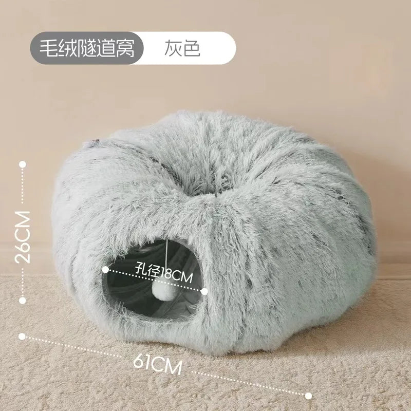 Foldable Fluffy Cat Bed Tunnel Toy for Winter Pet Supplies – Cat Supplies