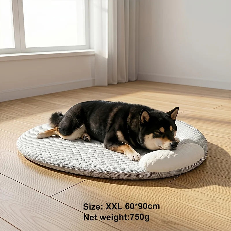 Breathable Cooling Dog Bed Summer Ice Silk Cat Pad Oval Pet Nest – 4 Colors