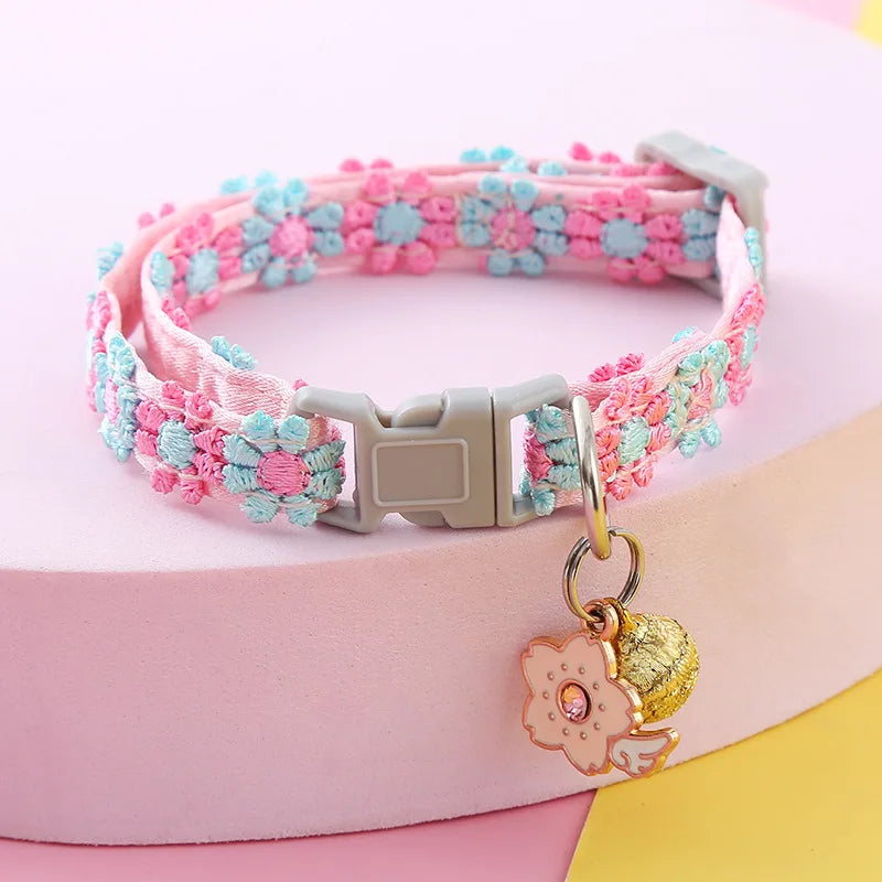 Pet Collar with Bell Colorful Flower Dog Puppy Kitten – 3 Colors