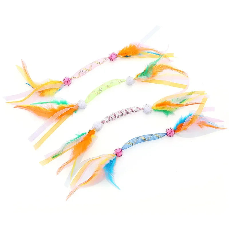 Interactive Cat Toys Colorful Hoses Feathers Teasing Sticks Bite Resistant