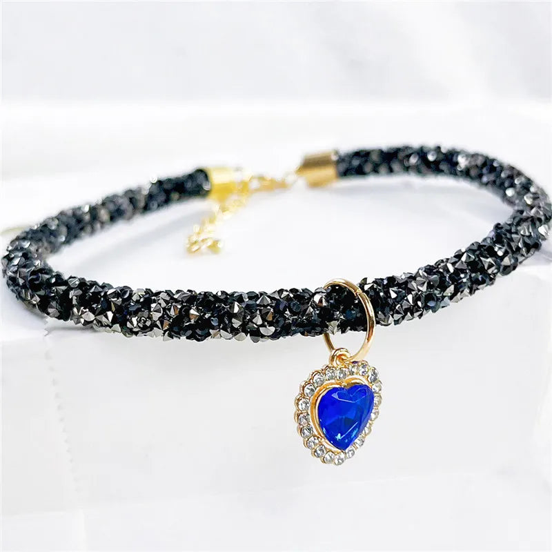Crystal Cat Collar Heart Gem Pendant Party - ProPawPet.com