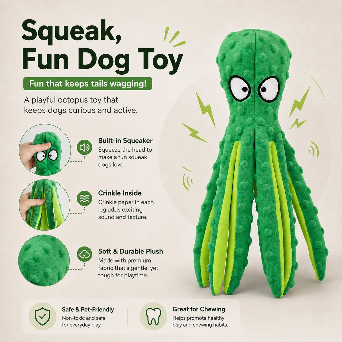 3Pcs Dog Plush Octopus Toy Interactive Sound - ProPawPet.com