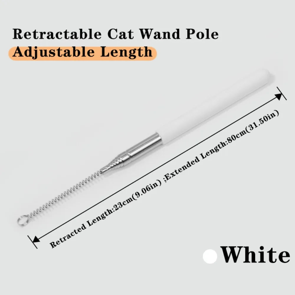 Stainless Steel Retractable Cat Wand Pole Interactive with Hanging Loop Toy