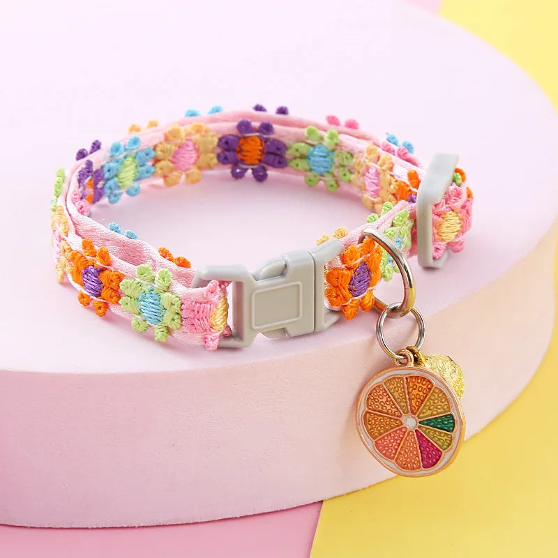 Pet Collar with Bell Colorful Flower Dog Puppy Kitten – 3 Colors