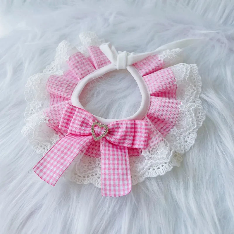 Plaid Dog Bow Bibs Collar Lace Scarf - ProPawPet.com