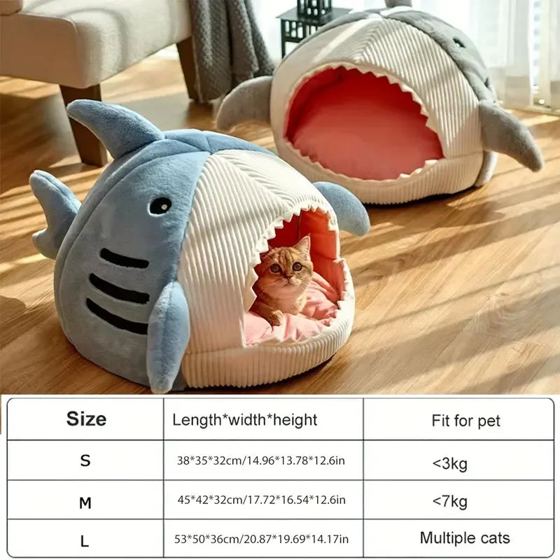 Warm Cat Beds Cartoon Shark Pet Cave Beds - ProPawPet.com
