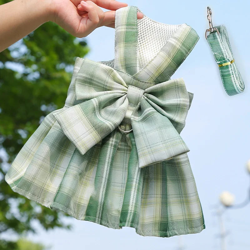 Rabbit JK Dresses and Leash Sets Mesh Plaid - ProPawPet.com