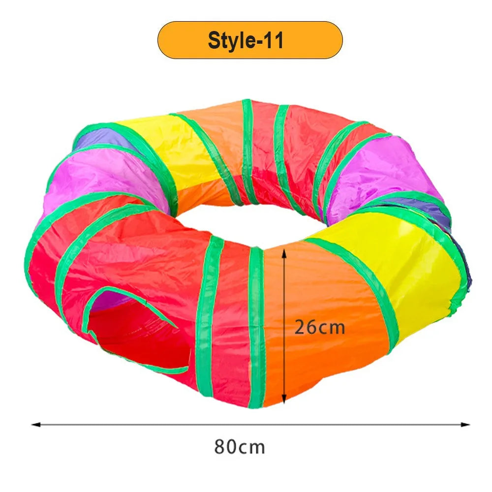 Polyester Steel Wire Cat Tunnel Tube Foldable Colorful Maze – 12 Colors