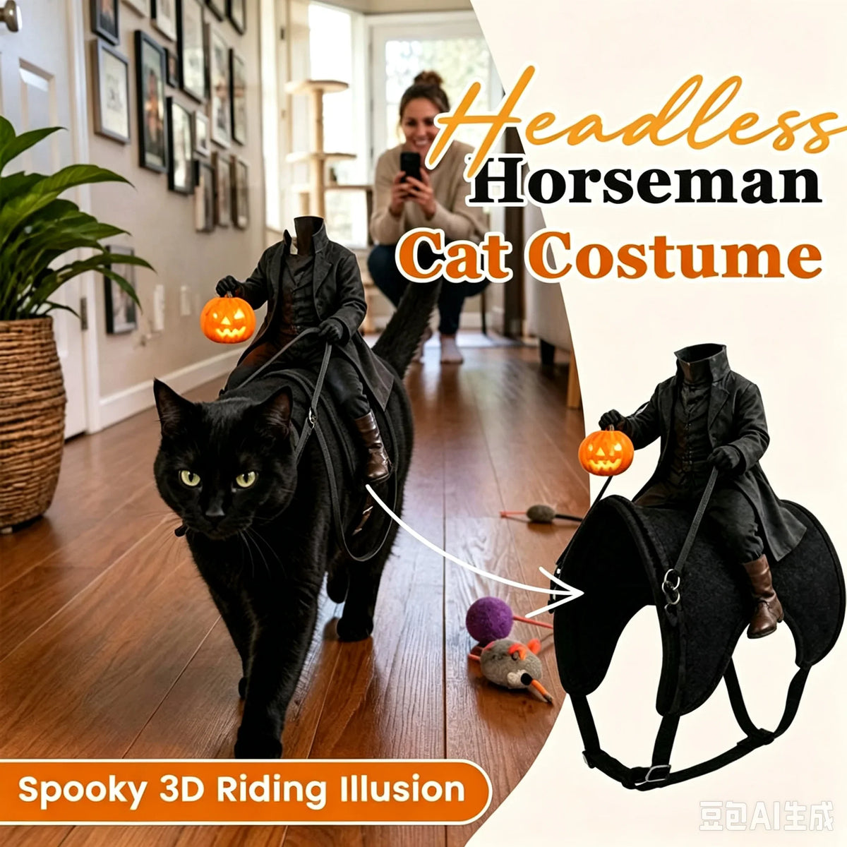 Halloween Headless Horseman Cat Costume,3D - ProPawPet.com