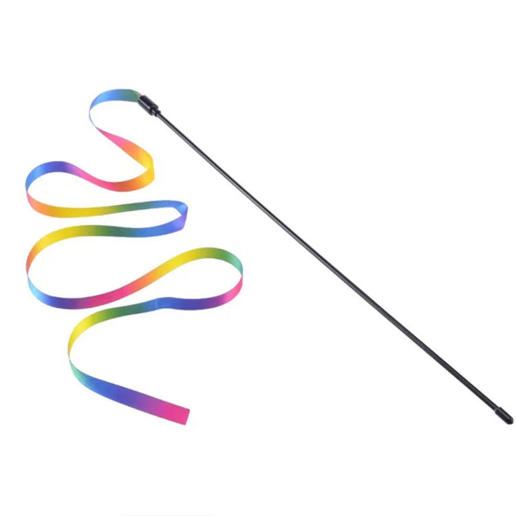 Interactive Funny Cat Stick Toys Rainbow Ribbon Wand – Cat Supplies