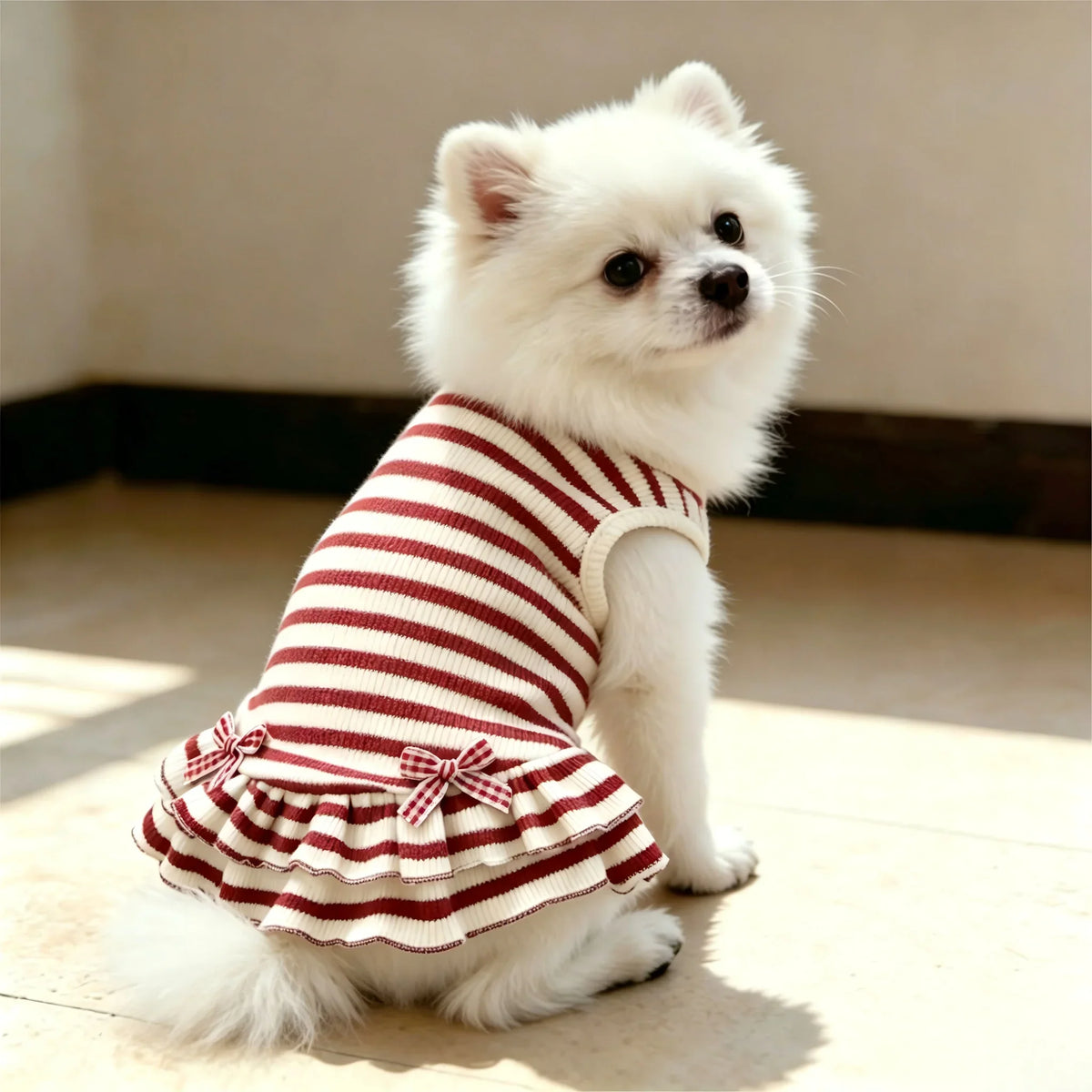 Cute Red White Striped Pet Dress Sleeveless - ProPawPet.com