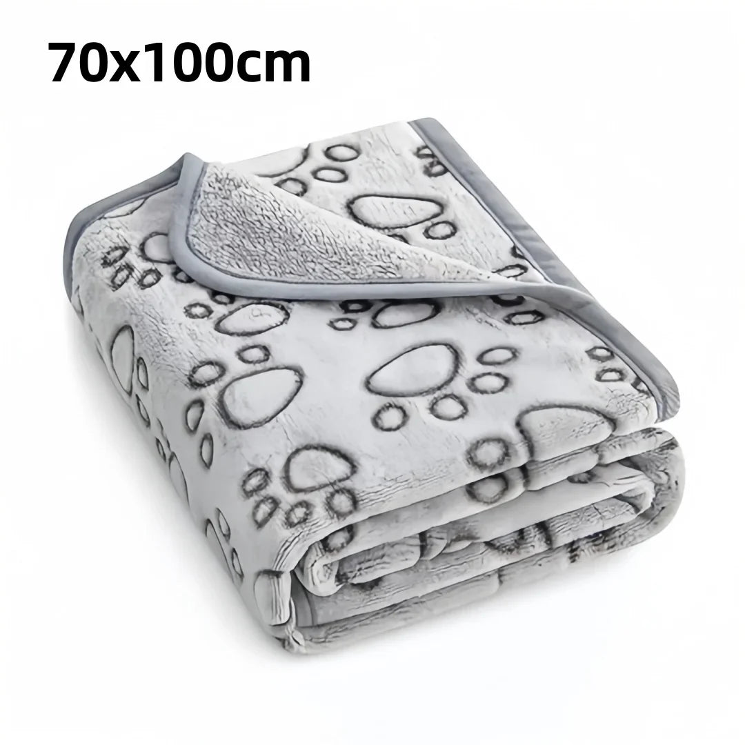 Soft Fluffy Pet Plush Blanket Cute Cartoon Paw Print Design – Dog Beds & Mats