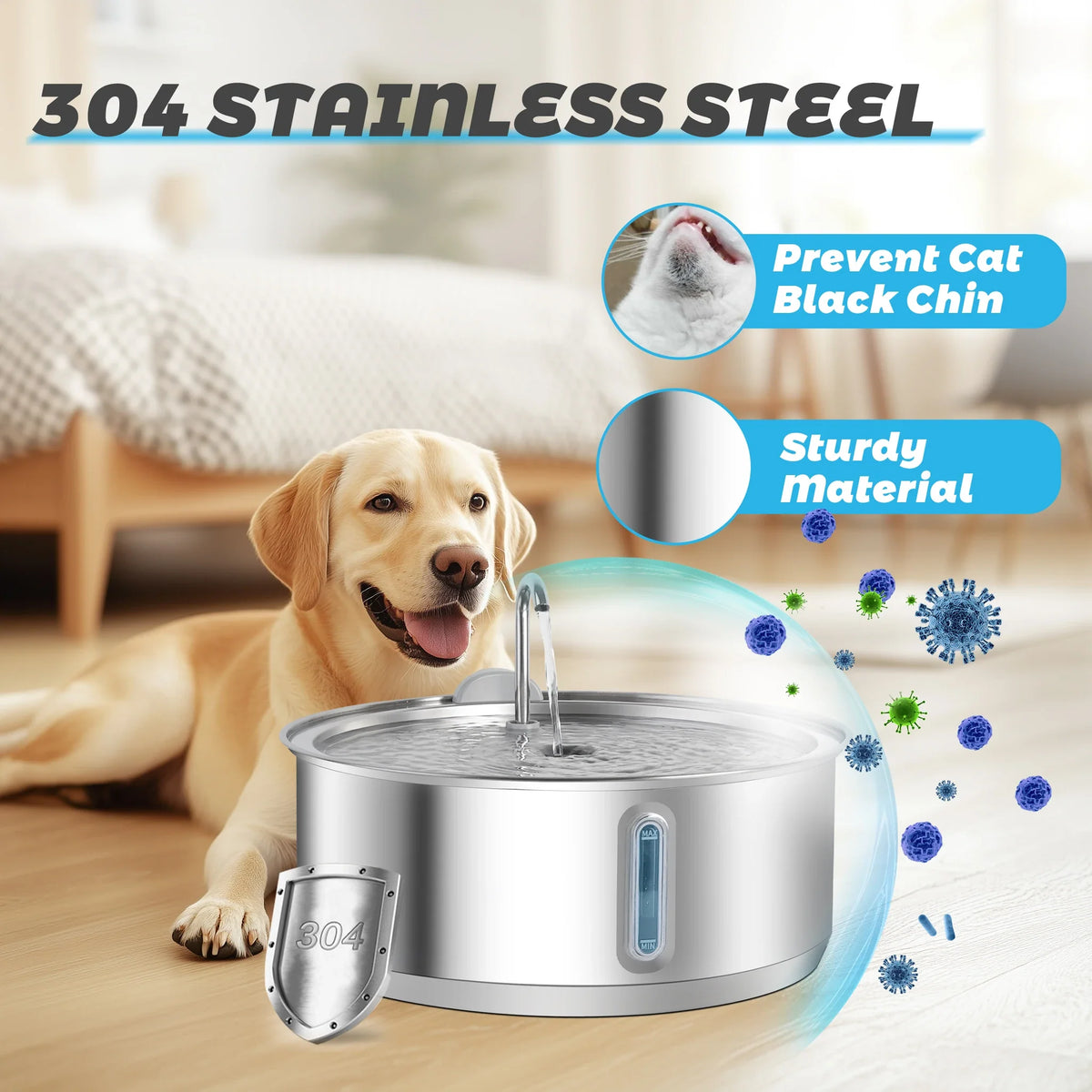8L Large Capacity Stainless Steel Cat Water - ProPawPet.com