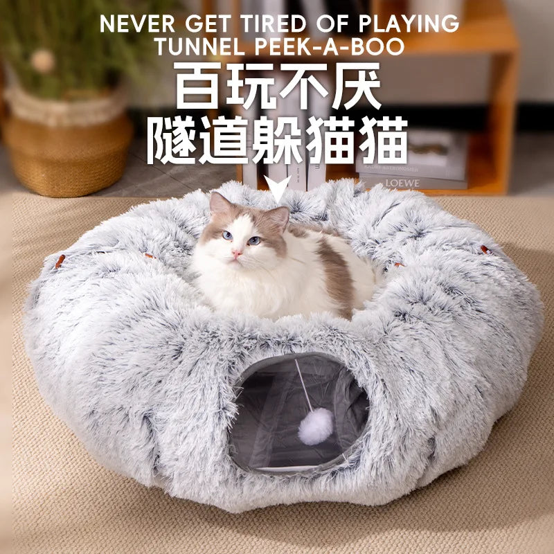 Foldable Fluffy Cat Bed Tunnel Toy for - ProPawPet.com