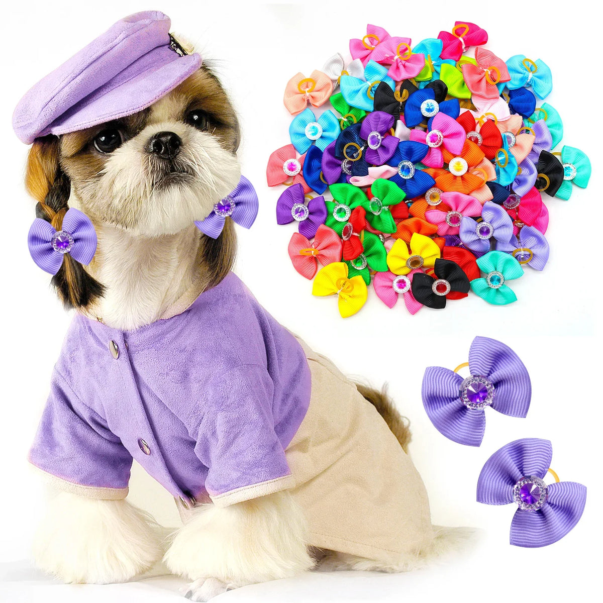 100PS Dog Hair Bows Solid Diamond Small Dog - ProPawPet.com