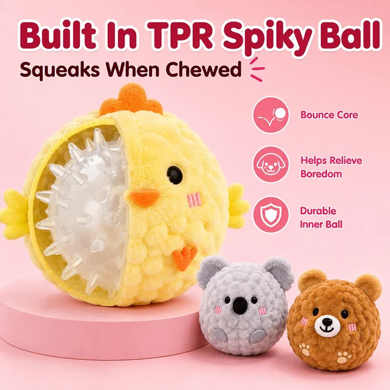 Interactive Mini Plush Bounce Ball Dog Squeaky Toy – photo 3