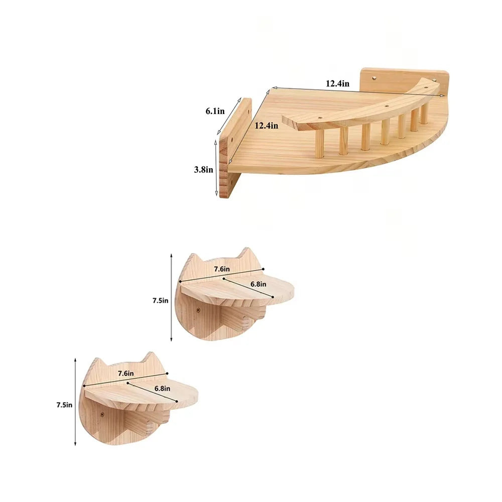 Wall-mounted wooden cat hammock and steps – view 10