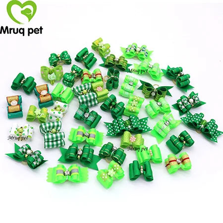 Dog Cute Hair Bows with Rhinestone Flowers Ribbon – Dog Supplies