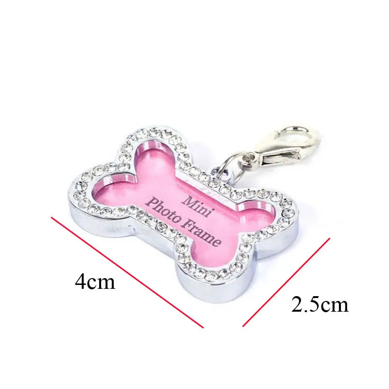 Dog ID Tag Cat Collar Pendant Crystal Photo Frame Bone – Dog Collars