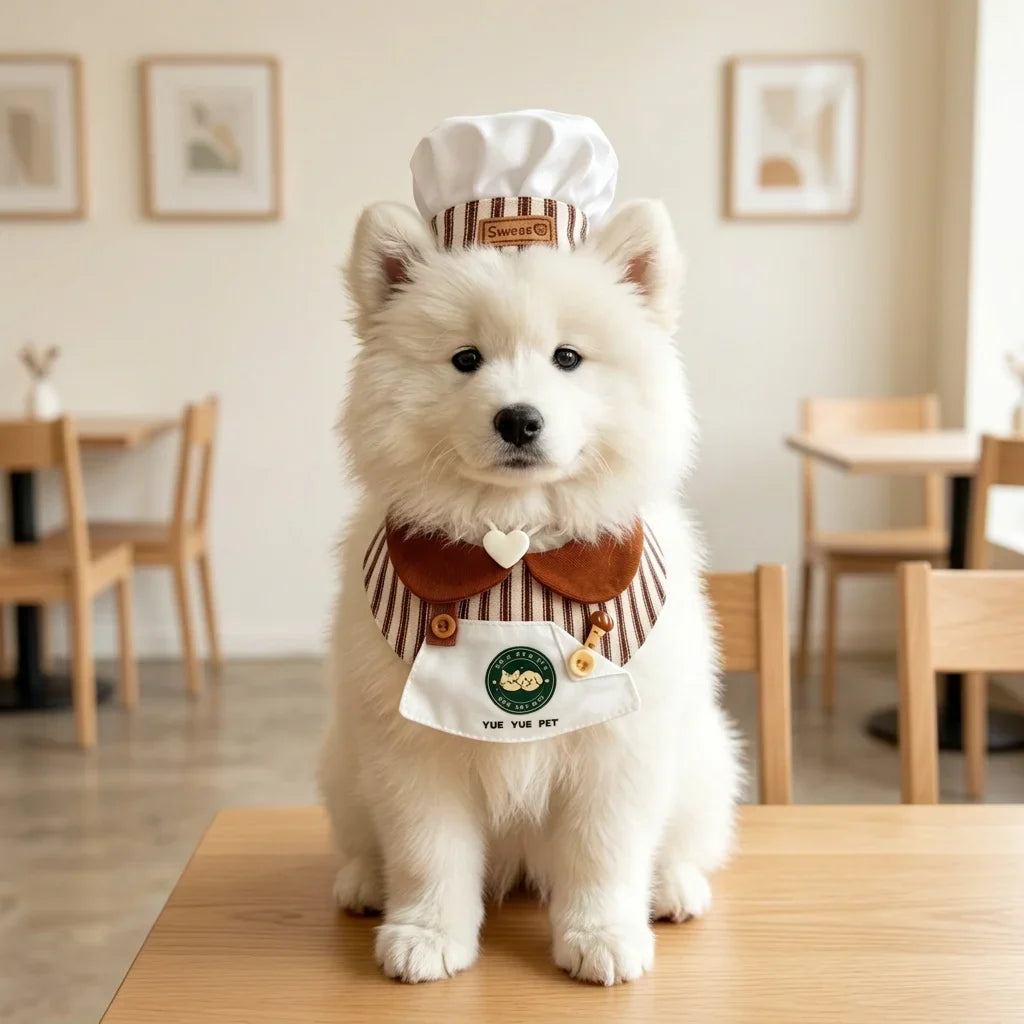 Cute Pet Chef Costume Set with Hat and Bib - ProPawPet.com