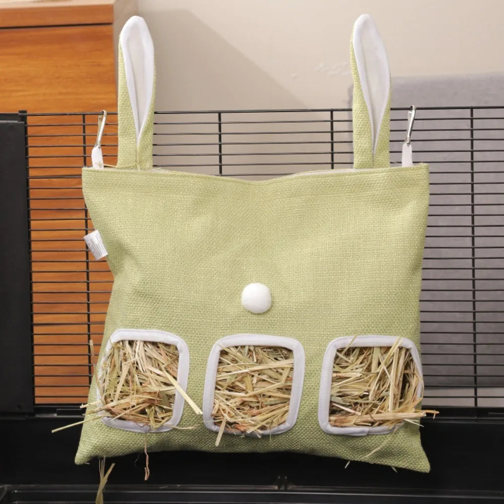 2 3 Holes Hanging Hay Pouch Rabbit Ears Canvas Small Animal