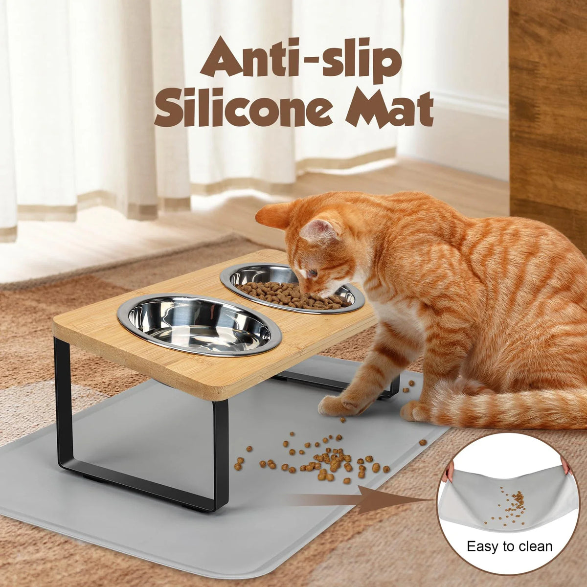 Elevated Cat Bowls with Food Mat 15° Tilted - ProPawPet.com