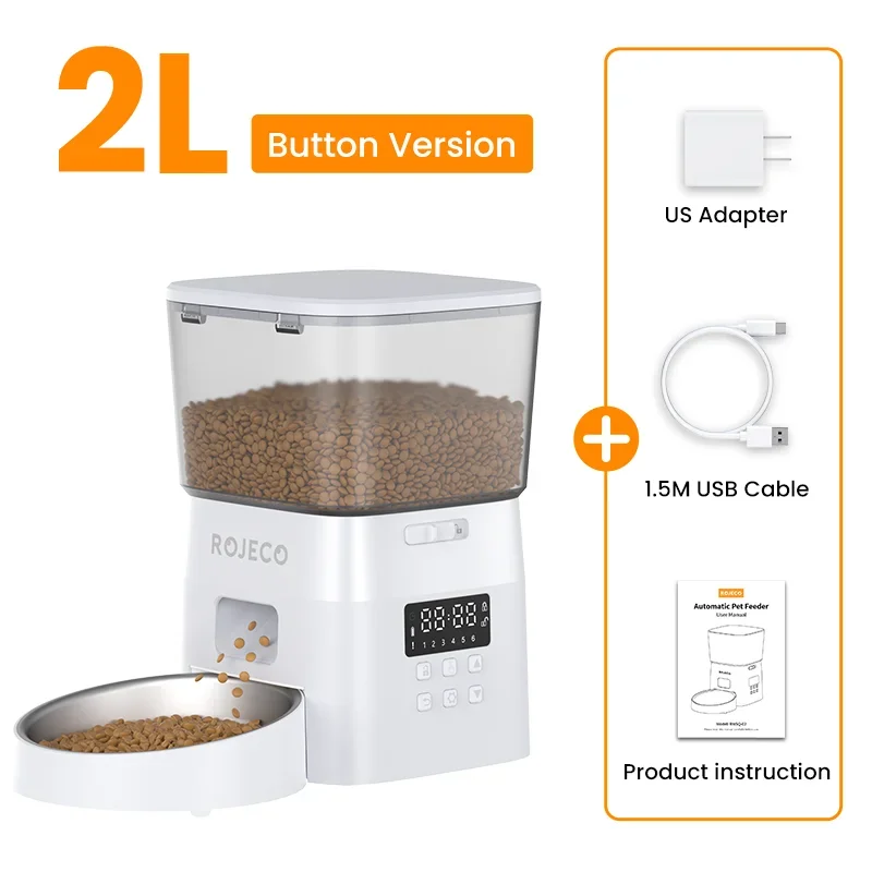 Rojeco Automatic Pet Feeder Button Version Auto Cat Food – Cat Bowls & Feeders