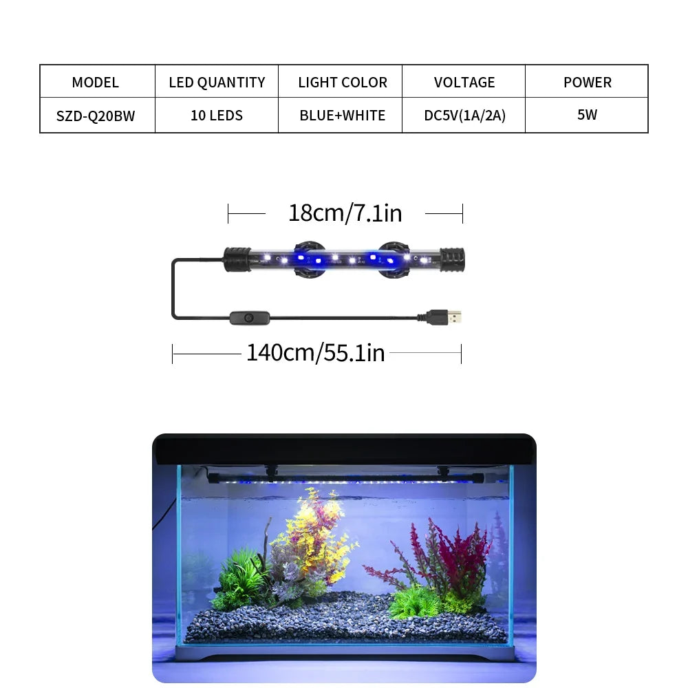 Waterproof USB Aquarium Light LED Plant Grow Lamp