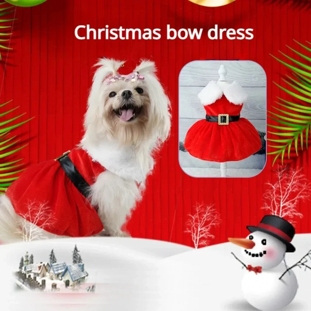 Pet Christmas Clothing Dog Cat Red Dress - ProPawPet.com