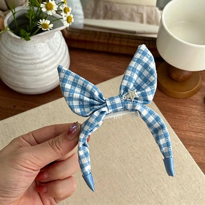 Gingham Plaid Bow Pet Hair Clip with Star Charm Cute Vintage – Dog Supplies