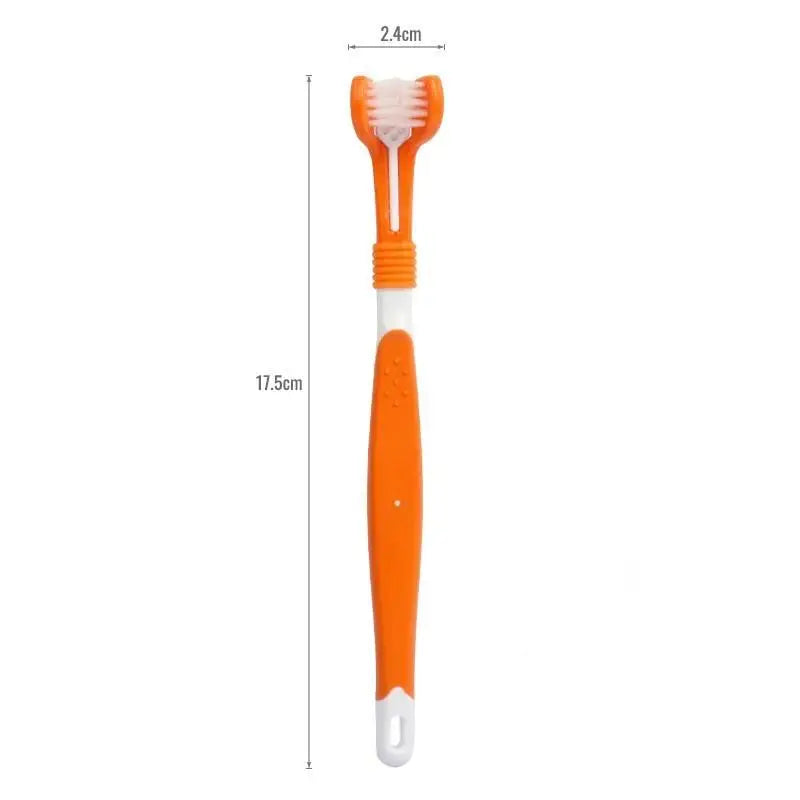 Non Slip Handle 3 Sided Pet Toothbrush with Soft Bristles – 5 Colors