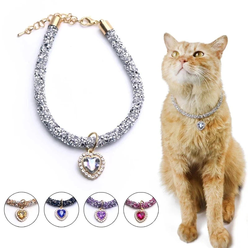 Crystal Cat Collar Heart Gem Pendant Party - ProPawPet.com