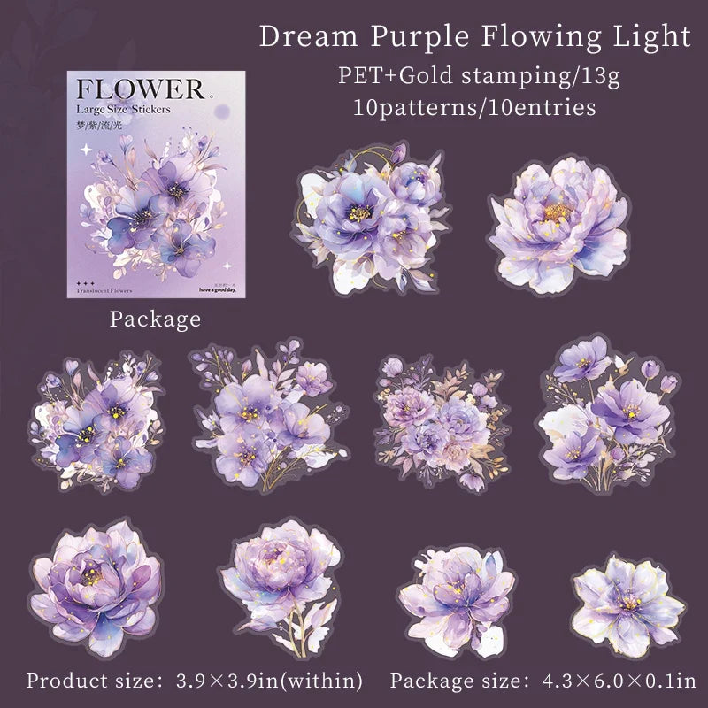 PET Bronzing Flower Stickers – 6 Colors