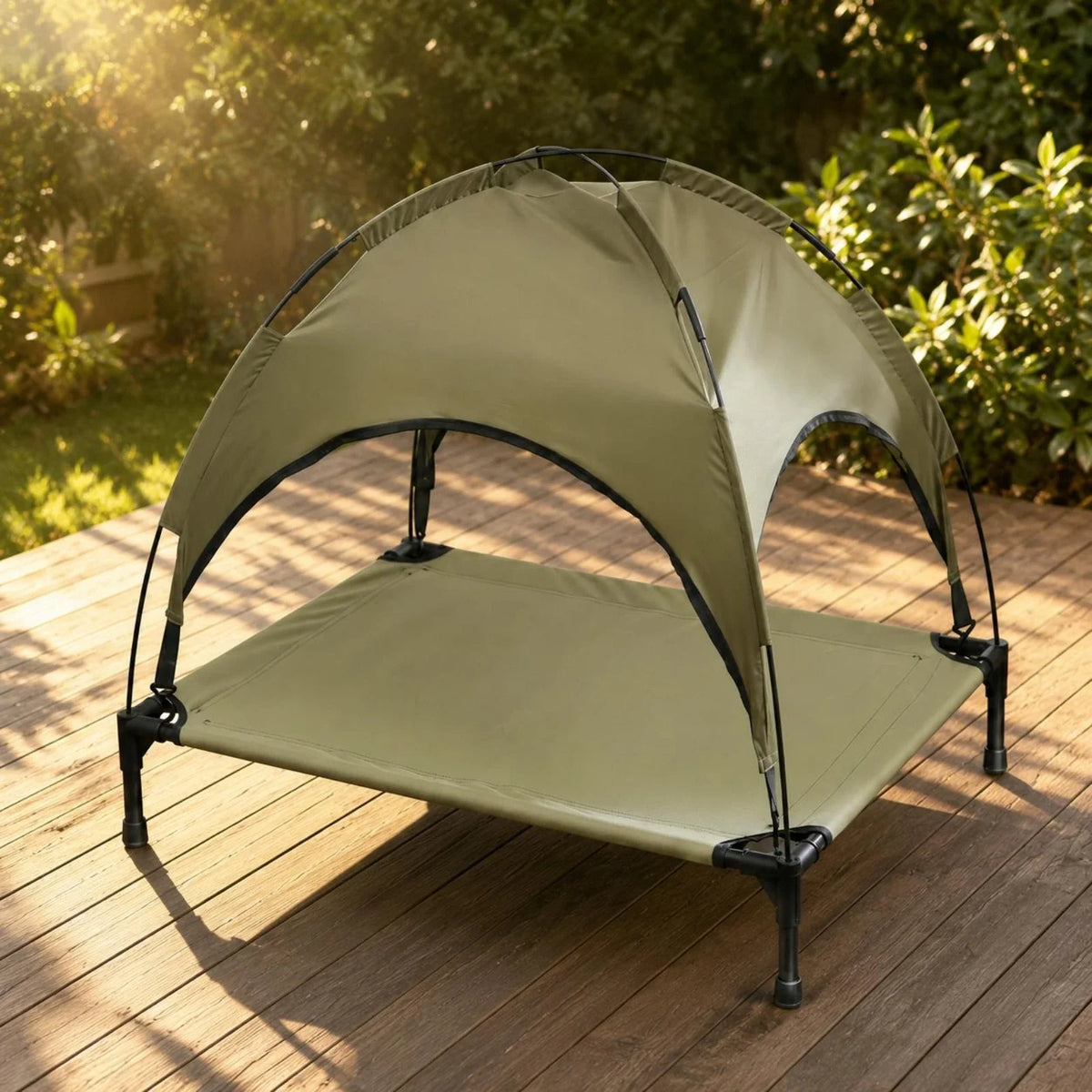 Foldable Elevated Dog Cot Bed with Removable Oxford Canopy, Breathable