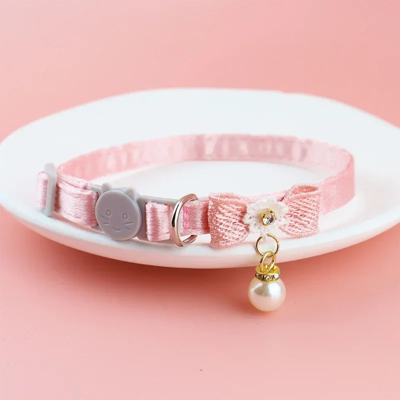 Cat Collar Pink Lace Bow Hanging Bead Cat - ProPawPet.com