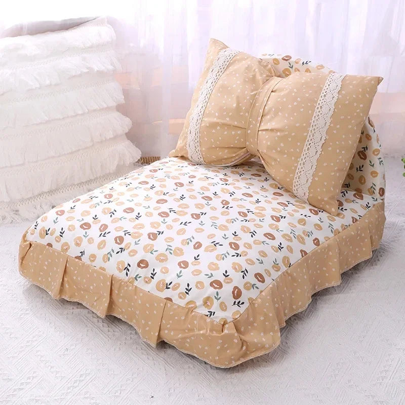 Detachable Pet Sofa Supplies Cute Bow Cat & Dog Bed – 5 Colors