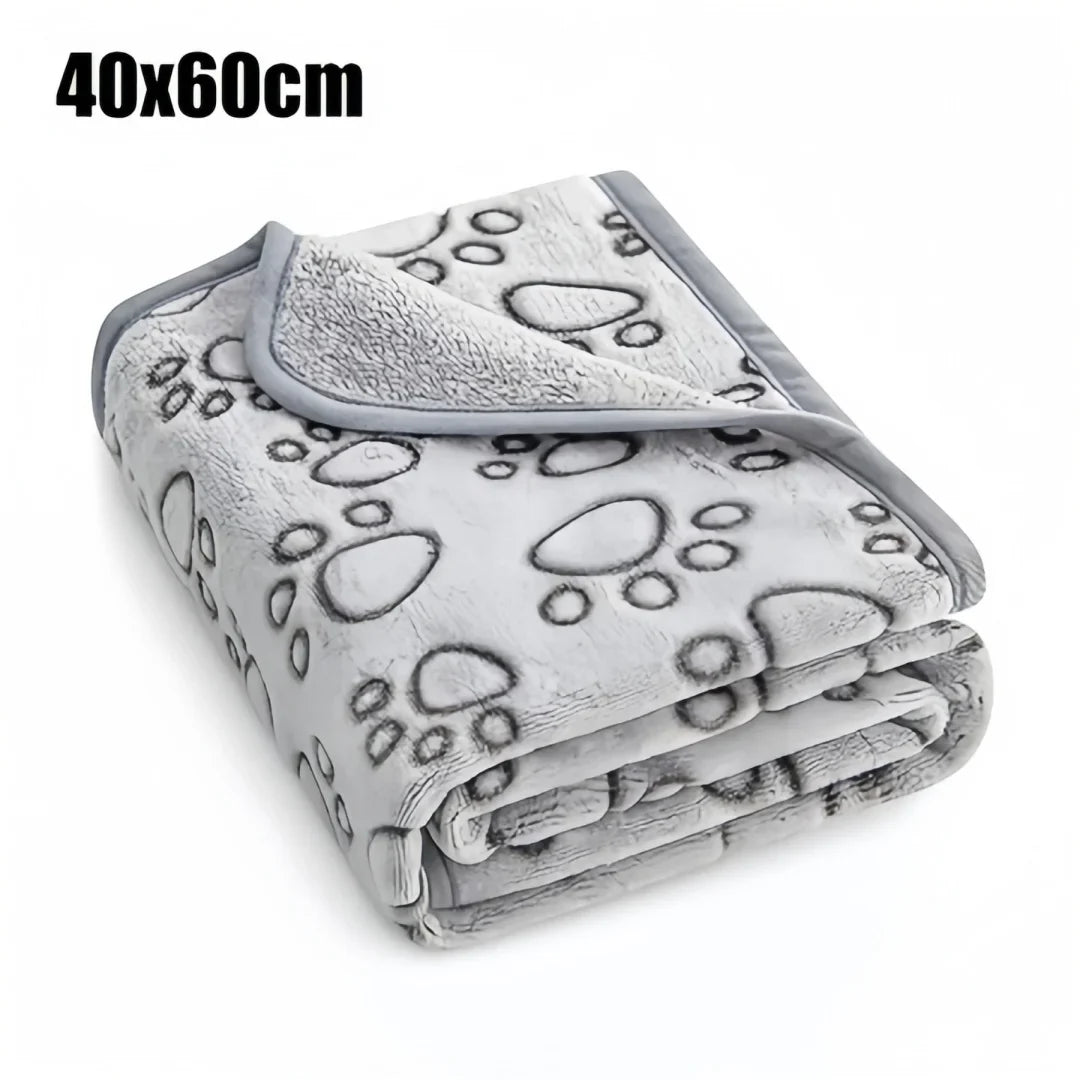 Soft Fluffy Pet Plush Blanket Cute Cartoon Paw Print Design – Dog Beds & Mats