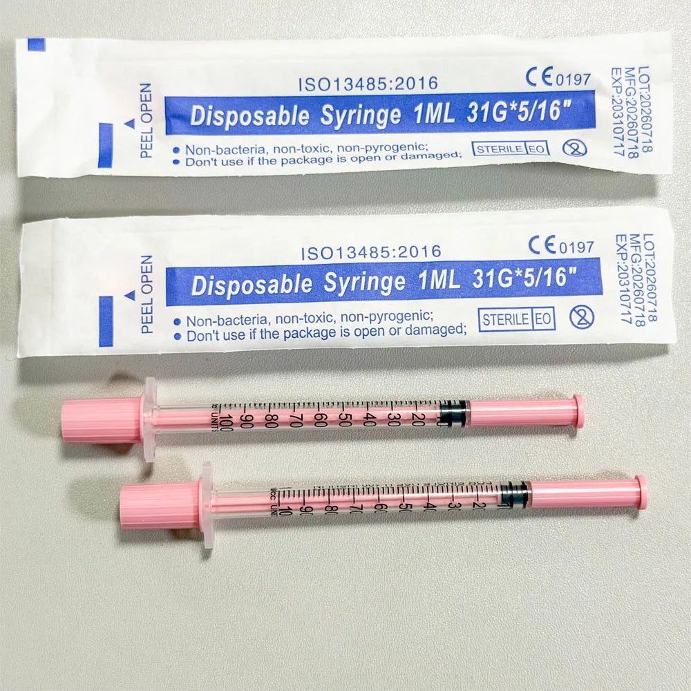 Pink 1ml Insulin Syringe, 31g 8mm Ultra Fine Needle Sterile for Dogs