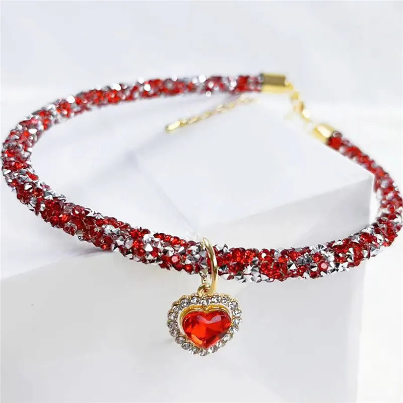 Crystal Cat Collar Heart Gem Pendant Party - ProPawPet.com