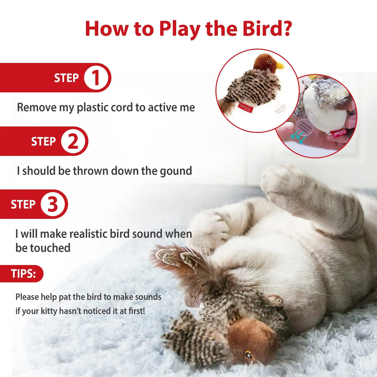 GiGwi Sound Bird Toy Brown Bird, Hedgehog, - ProPawPet.com