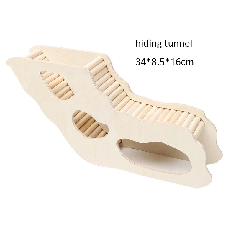 Wooden Hamster Under-ground Hiding Tunnel W Climbing Ladder for Small Pets