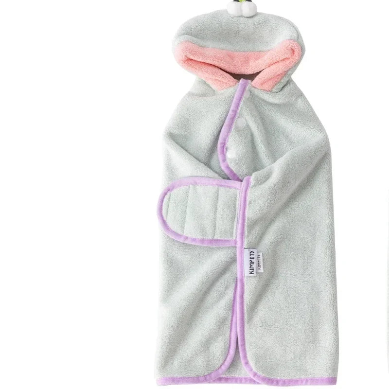 Adjustable Pet Hooded Towel Bathrobe – Absorbent Cute Soft Warm – Dog Supplies