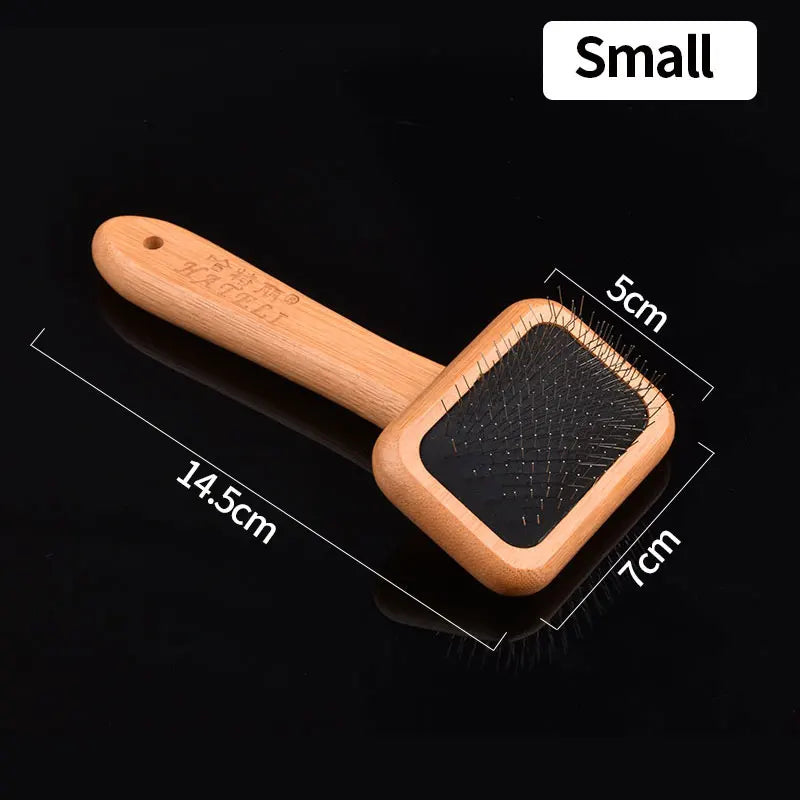 Pet Comb Natural Bamboo Handle Stainless Steel Hair Grooming Brush – 6 Colors