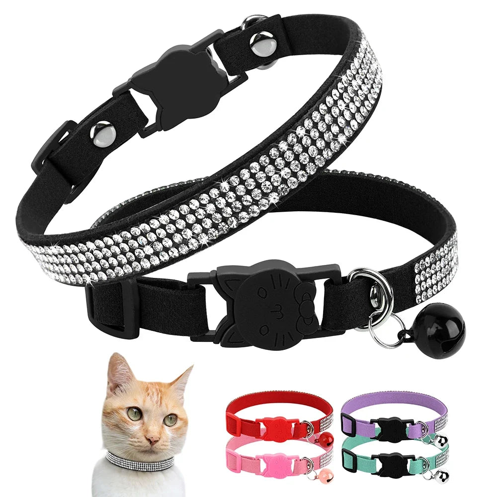 Soft Pink Suede Leather Cat Collar - Bling - ProPawPet.com