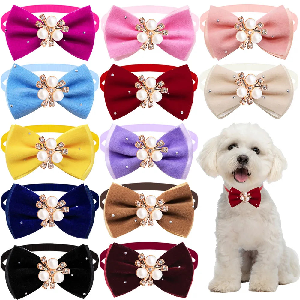 20/40PCS Winter Dog Bowties With Diamonds - ProPawPet.com