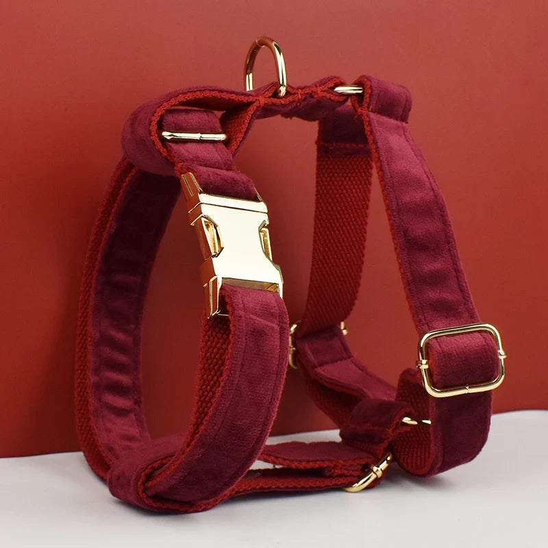 Red Wine Velvet Dog Collar And Leash Set For - ProPawPet.com