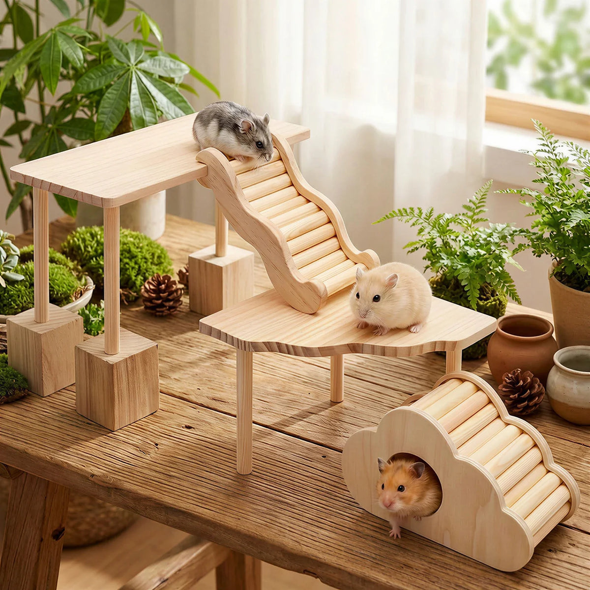 4 Pcs Hamster Platform Ladder Hideout Wood - ProPawPet.com