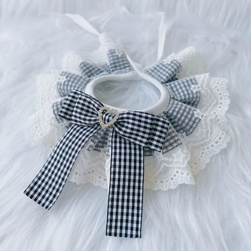 Plaid Dog Bow Bibs Collar Lace Scarf - ProPawPet.com