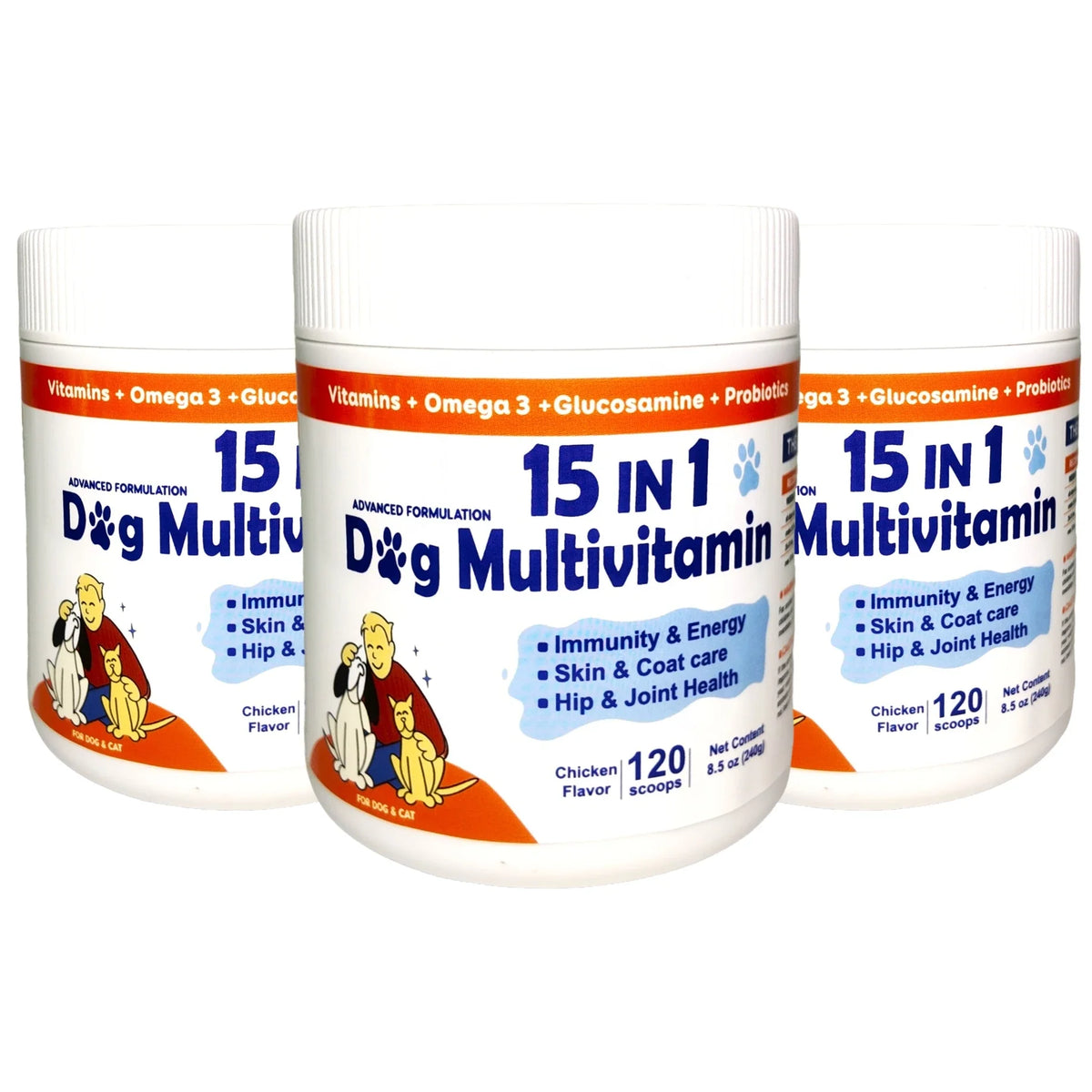 15‑in‑1 Dog Multivitamin Powder 120 Scoops Chicken Flavor – Dog Supplies